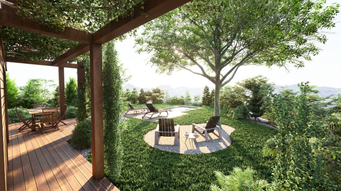 Montagne et jardins suspendus - vue pergola