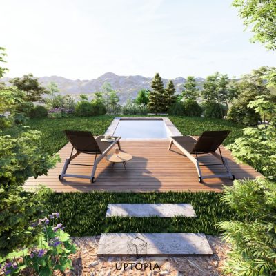 Montagne et jardins suspendus - vue piscine & montagne