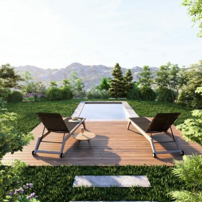 Montagne et jardins suspendus - vue piscine & montagne